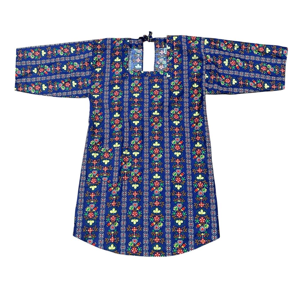 Vintage 70s Japan Design House Cotton Open Back Happi Tunic Folk Boho Top S -